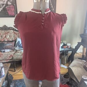 Jennifer Moore Chic Maroon Ruffle Sleeve Blouse